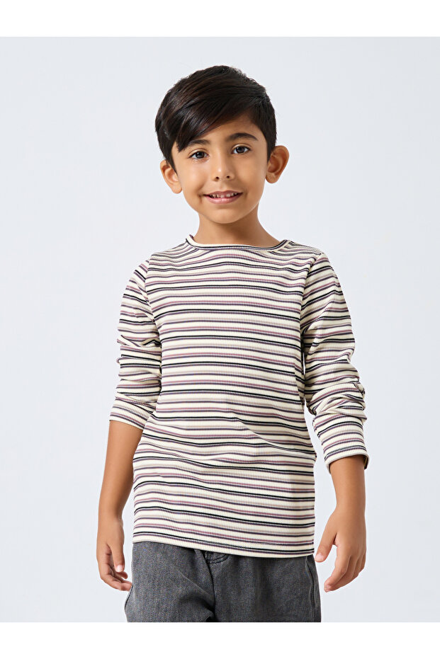 Boys Multi Striped Ribbed Long Sleeve T-Shirt