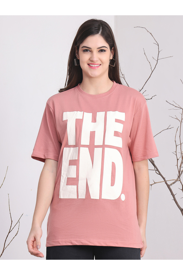Women Pink Oversized Graphic Print T-Shirt
