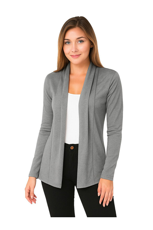 بلوزة رمادية سادة مفتوحة من الأمام - 1