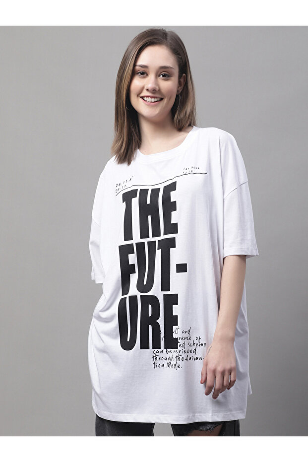 Women White Oversized Slogan Print T-Shirt