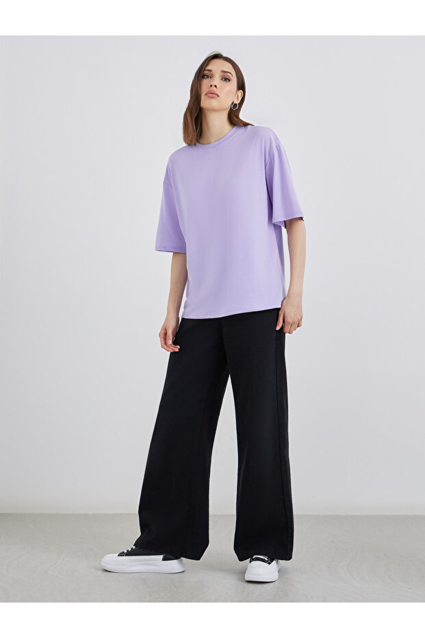 تي شيرت سادة برقبة دائرية وقصة عادية - 2