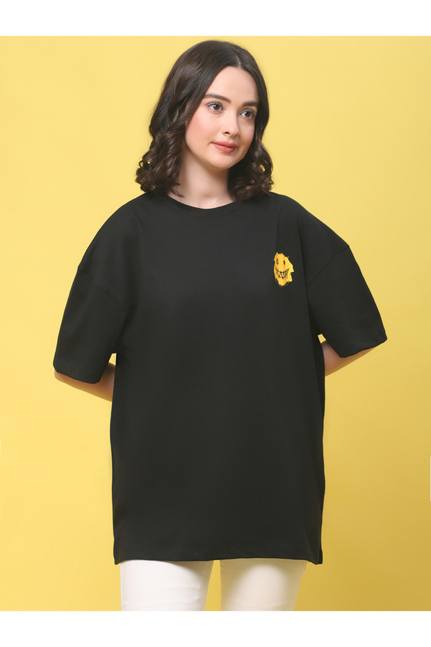 Women Black Oversized Graphic Print T-Shirt