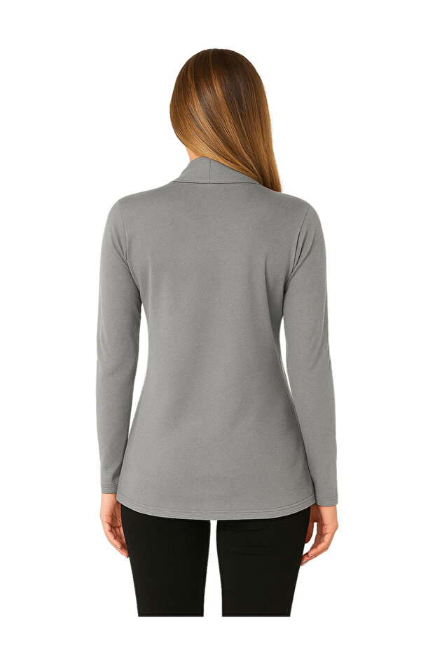 بلوزة رمادية سادة مفتوحة من الأمام - 2