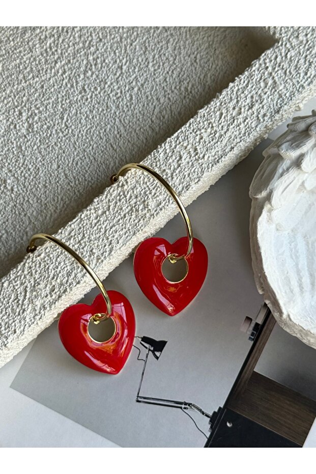 Imported Red Heart Hoop Earrings