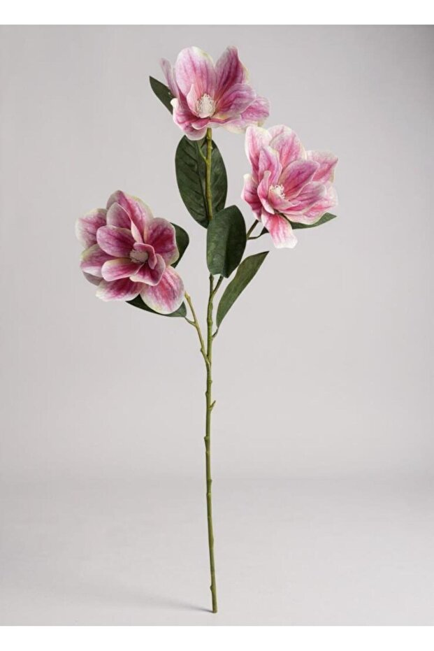 Yapay Çiçek Pembe Manolya Islak Doku 3 Kafalı Uzun Dal Çiçek Flowers 80cm - 1
