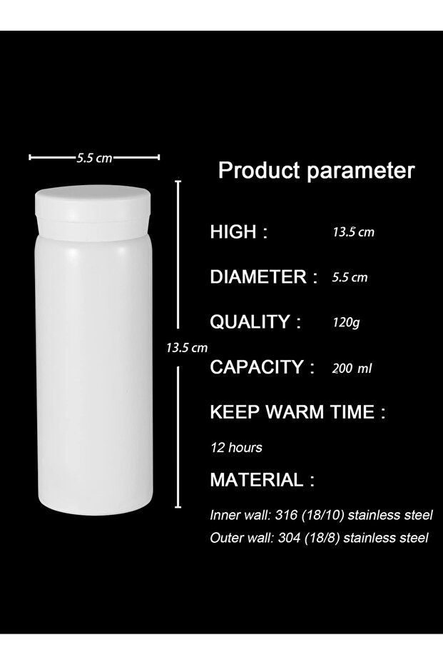 Mini Termos Paslanmaz Çelik Su Termos, Sıcak Ve Soğuk İçecekler İçin Vakum Termos 200 ml - 5