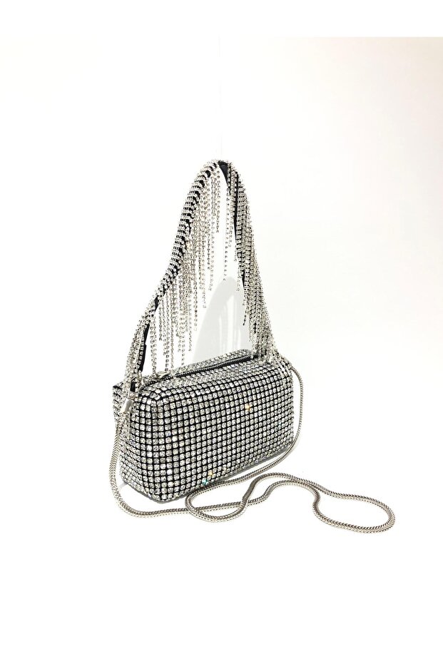 Black Silver Color Mix Luxury Rhinestone Diamond Evening Dress Clutch with Chain Strap Handheld Wedding Engagement Evening Bag