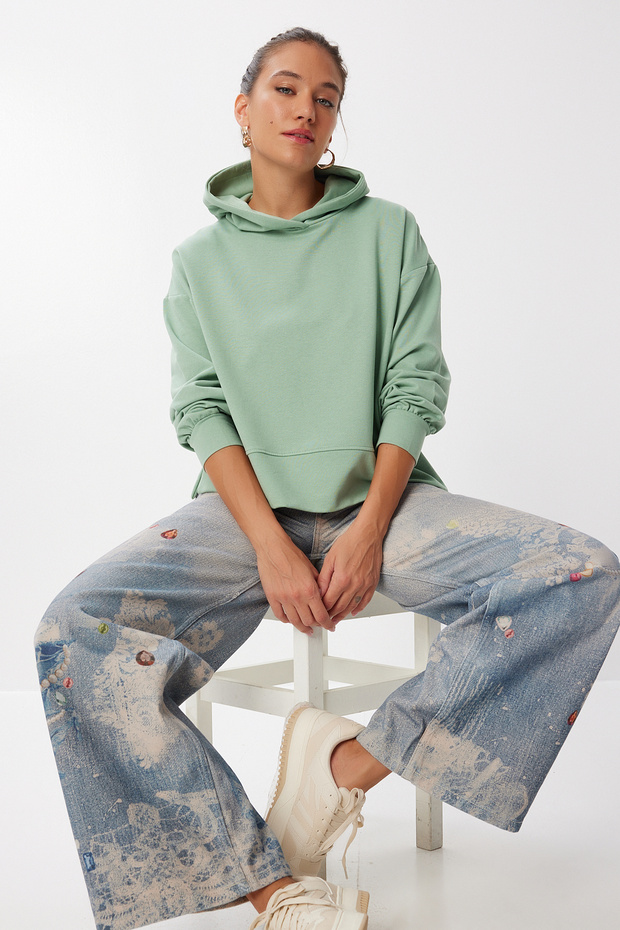 Hooded Seasonal Modal Sweatshirt Len0030 Green