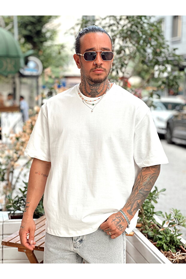 Oversize Basic T-Shirt Beyaz - 1