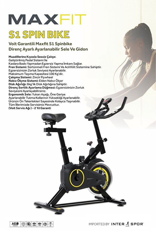 Garantili Maxfit S1 Spinbike Direnç Ayarlı Nabız Ölçerli Ayarlanabilir Sele Ve Gidon - 5