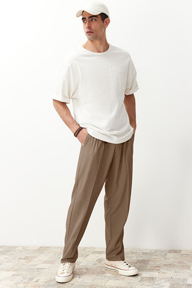 Bej Pileli Klasik Baggy Fit Kumaş Pantolon TMNSS24PL00024 - 4