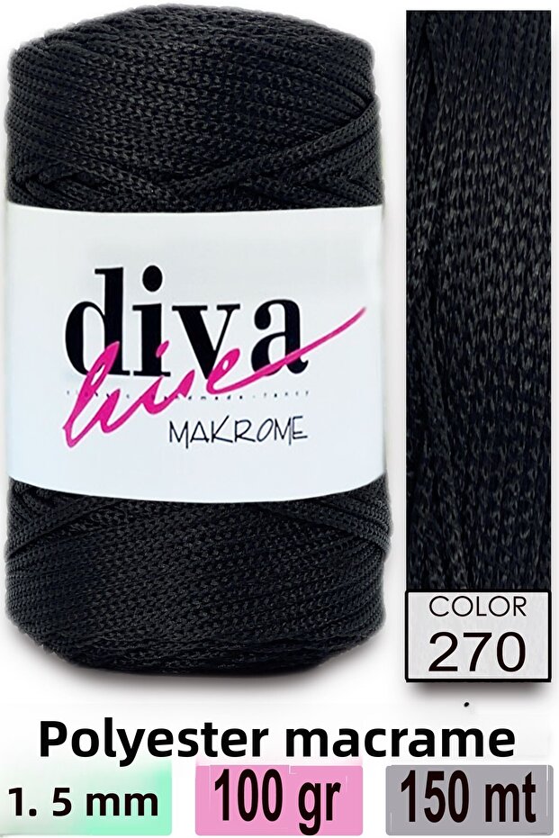 Diva Macrame Thread 270 Black - 1
