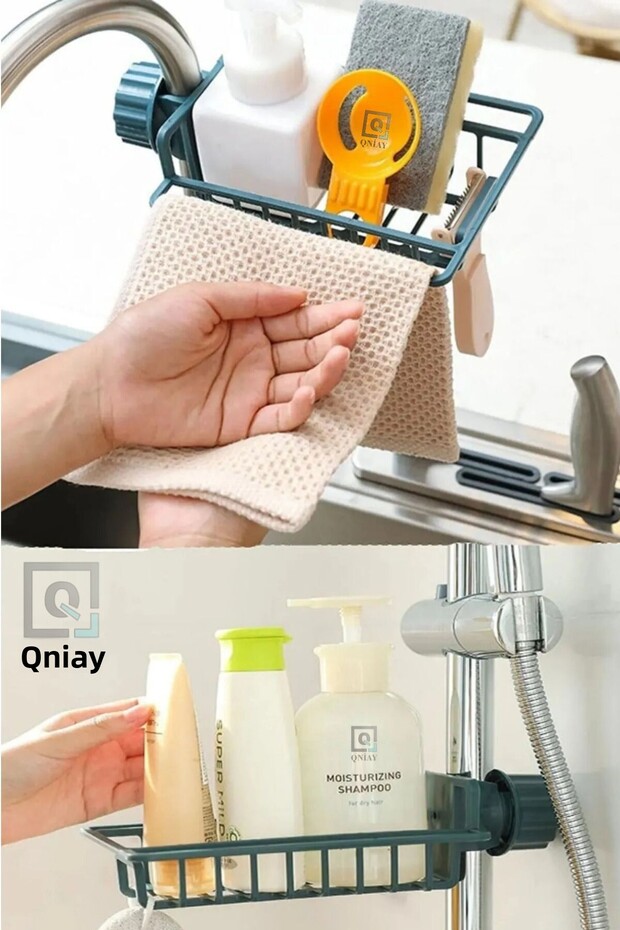 Practical Adjustable Kitchen and Bathroom Sponge Holder, White Plastic Organizer - 4