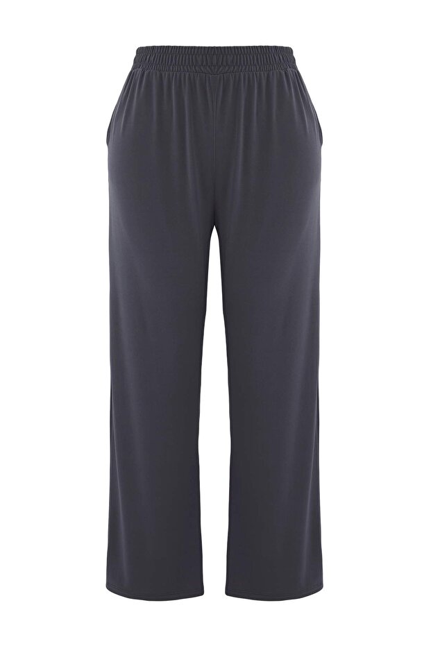 Gri Yüksek Bel Geniş Paça Örme Pantolon TBBSS25AR00005 - 5