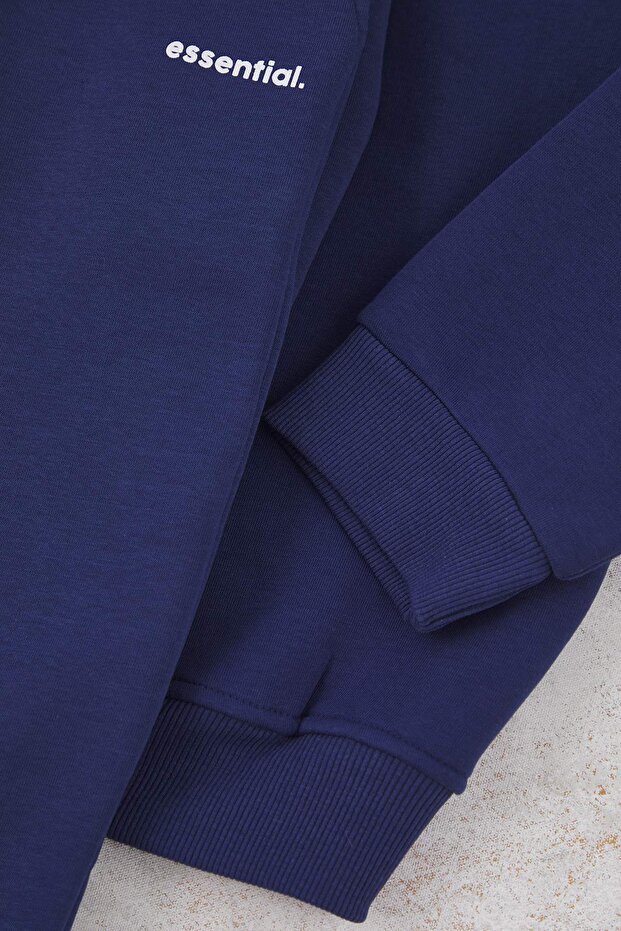 Büyük Beden Açık Lacivert Oversize/Geniş Kesim Baskılı Sweatshirt-Eşofman Altı Takım TMNAW25TS00001 - 9