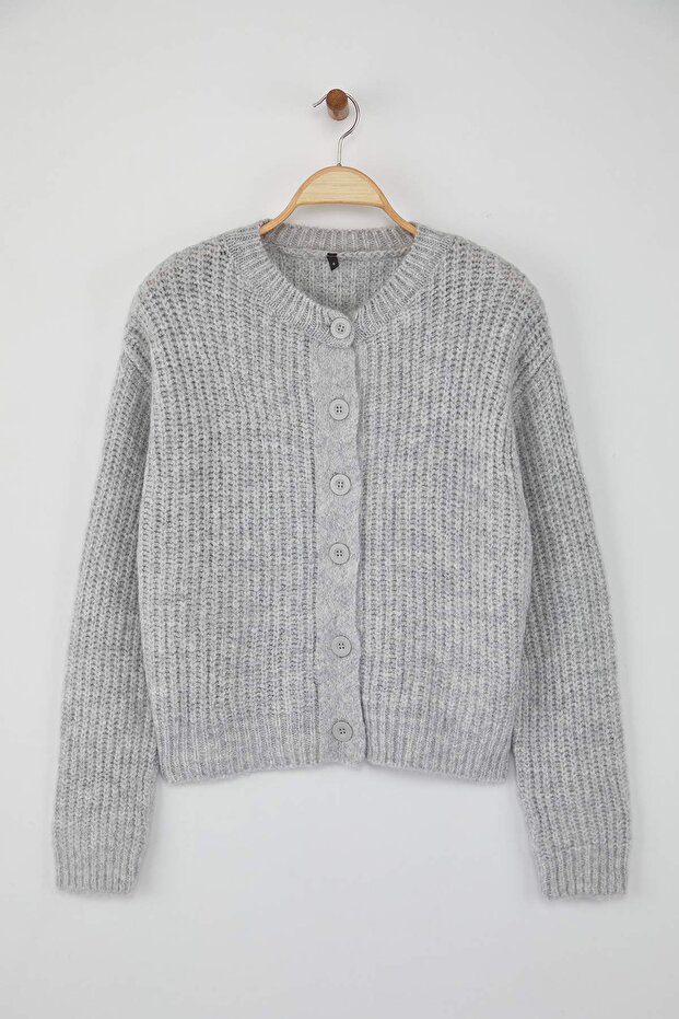 Wardrobe Essentials Gri Yumuşak Dokulu Basic Triko Hırka | TWOAW26HI00204 - 5