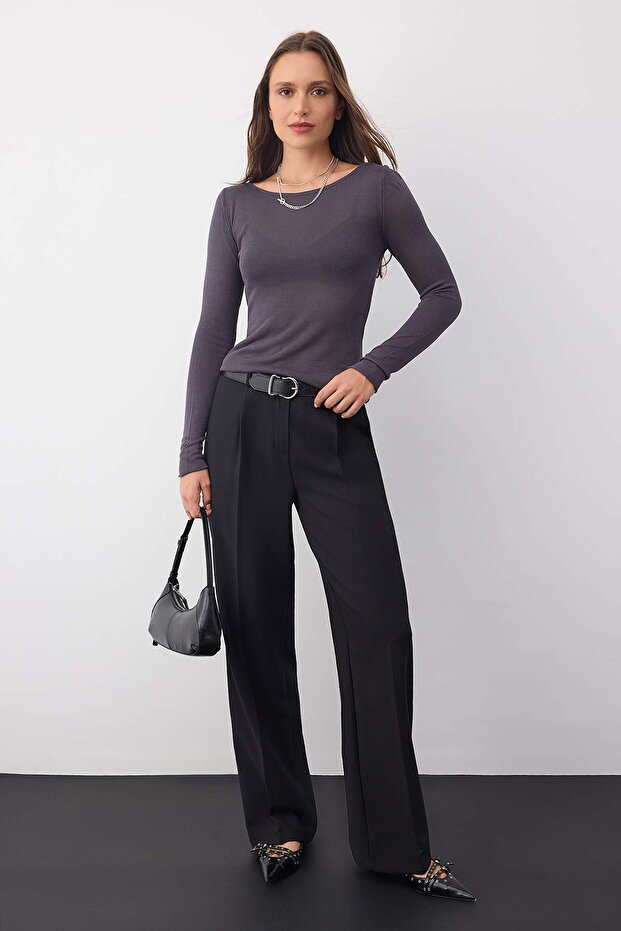 Wardrobe Essentials Anthrazit Basic Dünner Strickpullover | TWOAW26KZ00112 - 2