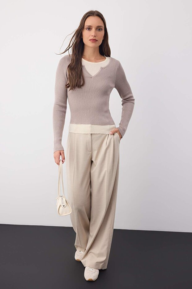 Wardrobe Essentials Beig Interlaced Strickbluse-Pullover | TWOAW26KZ00022 - 2