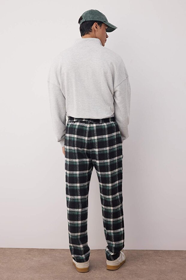 Çok Renkli Ekoseli Geniş Kesim Unisex Dokuma Pijama Altı Eşofman THMAW21PJ0013 - 4