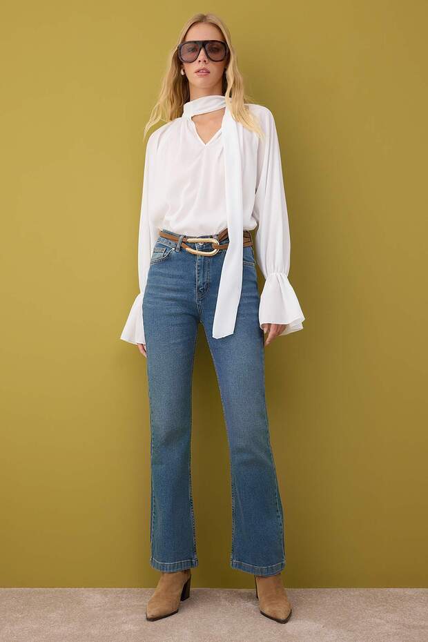 Mavi Yüksek Bel Comfort/Esnek İspanyol Paça Flare Jeans TWOAW26JE00050 - 1