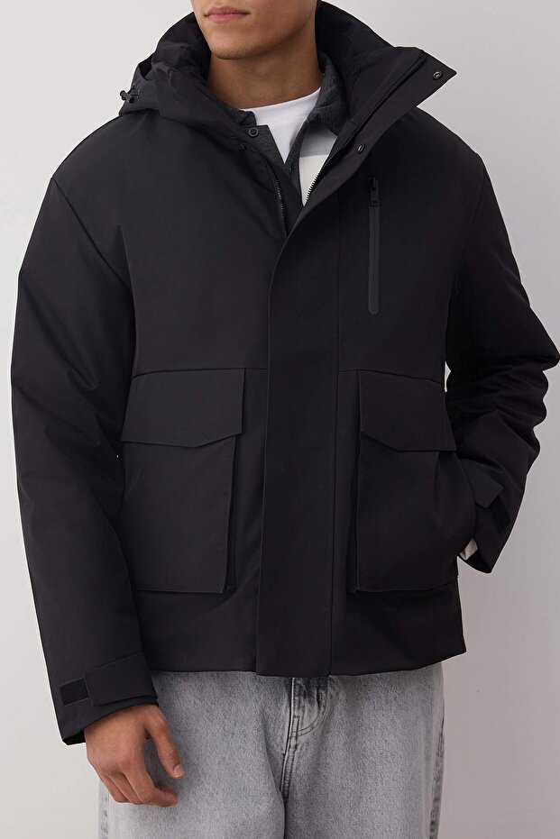 Siyah Fitted Kışlık Parka Kalın Erkek Mont TMNAW26MO00007 - 3