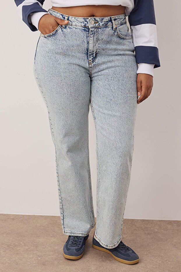 More Sustainable Açık Mavi Yüksek Bel Comfort/Orta Esnek Straight Fit Jeans TBBAW24CJ00045 - 3
