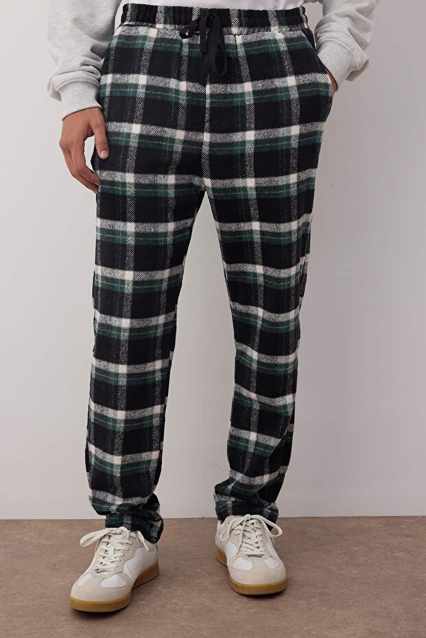 Çok Renkli Ekoseli Geniş Kesim Unisex Dokuma Pijama Altı Eşofman THMAW21PJ0013 - 3