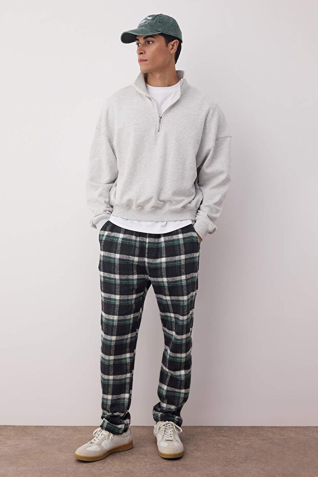 Çok Renkli Ekoseli Geniş Kesim Unisex Dokuma Pijama Altı Eşofman THMAW21PJ0013 - 1