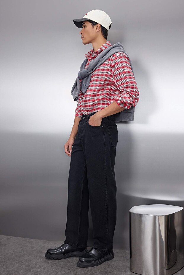 Siyah Smoke %100 Pamuk Baggy Fit Jeans Bol Kot Pantolon TMNAW24JE00027 - 2
