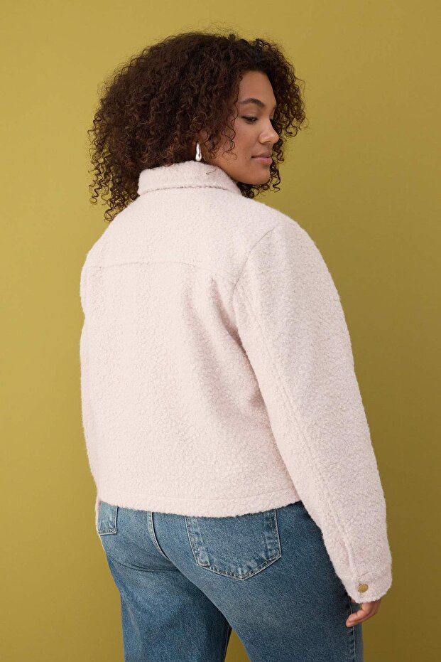 Ecru Regular Fit Boucle Plus Size Jacket Coat Twoaw26Aw00023 - 4