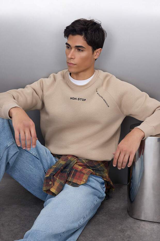 Vizon Regular/Normal Kesim Reglan Kollu Yazı Baskılı Sweatshirt TMNAW22SW0726 - 1