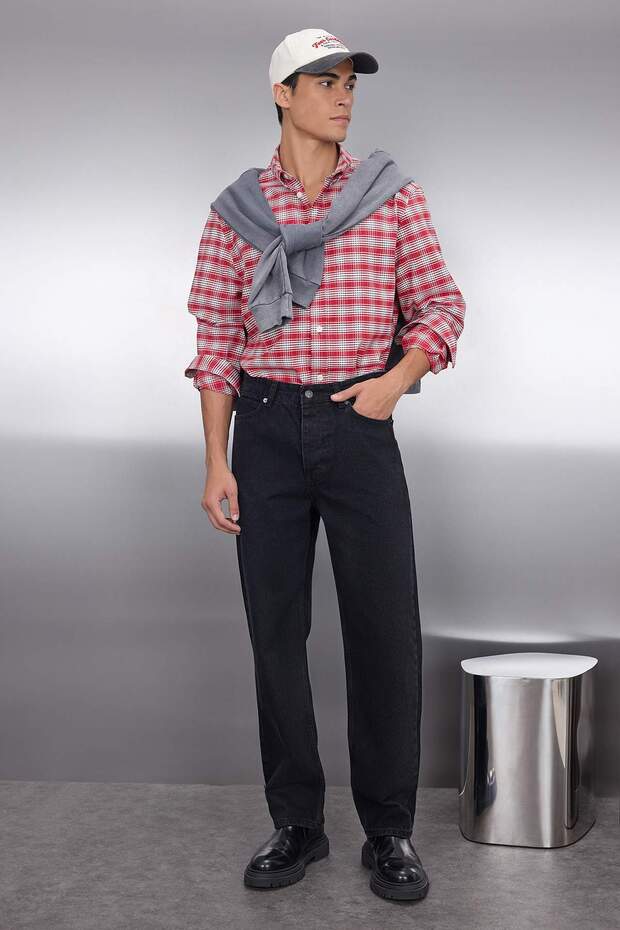 Siyah Smoke %100 Pamuk Baggy Fit Jeans Bol Kot Pantolon TMNAW24JE00027 - 1