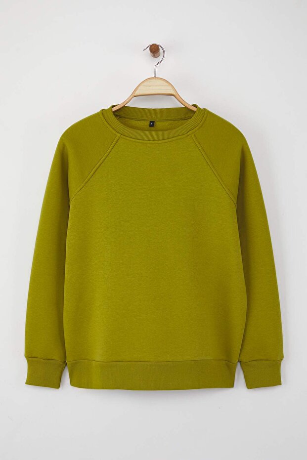 Yağ Yeşili Relaxed/Rahat Kalıp Basic Reglan Kol Bisiklet Yaka Örme Sweatshirt TWOAW24SW00104 - 5