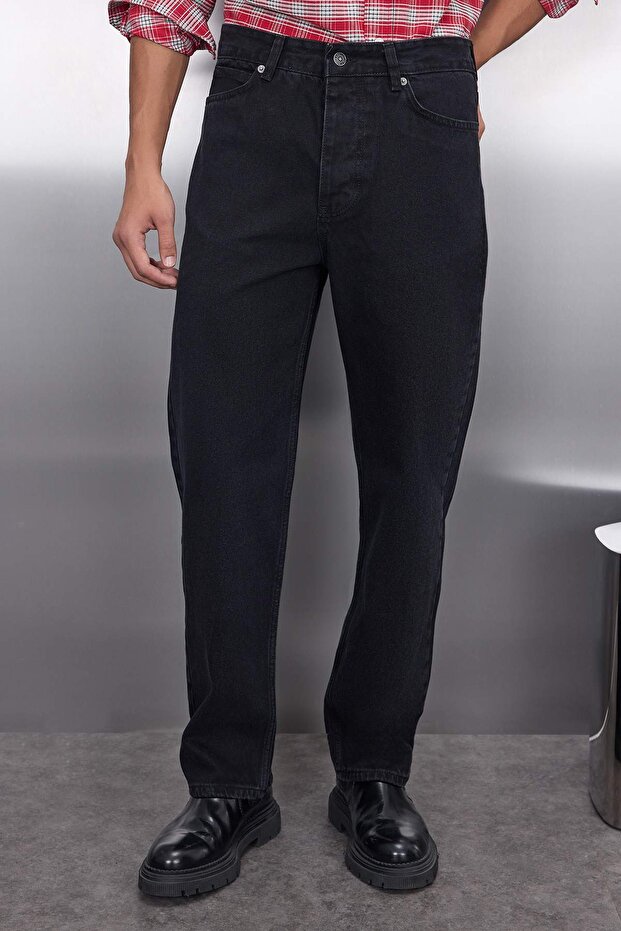 Siyah Smoke %100 Pamuk Baggy Fit Jeans Bol Kot Pantolon TMNAW24JE00027 - 3