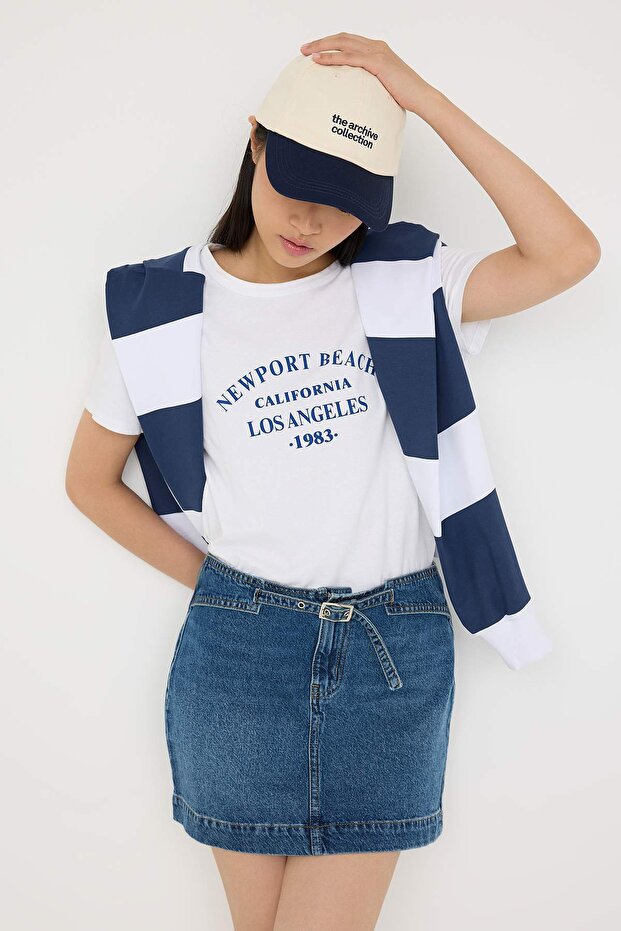 Mavi Kemer Detaylı Mini Denim Etek TWOAW26ET00090 - 3