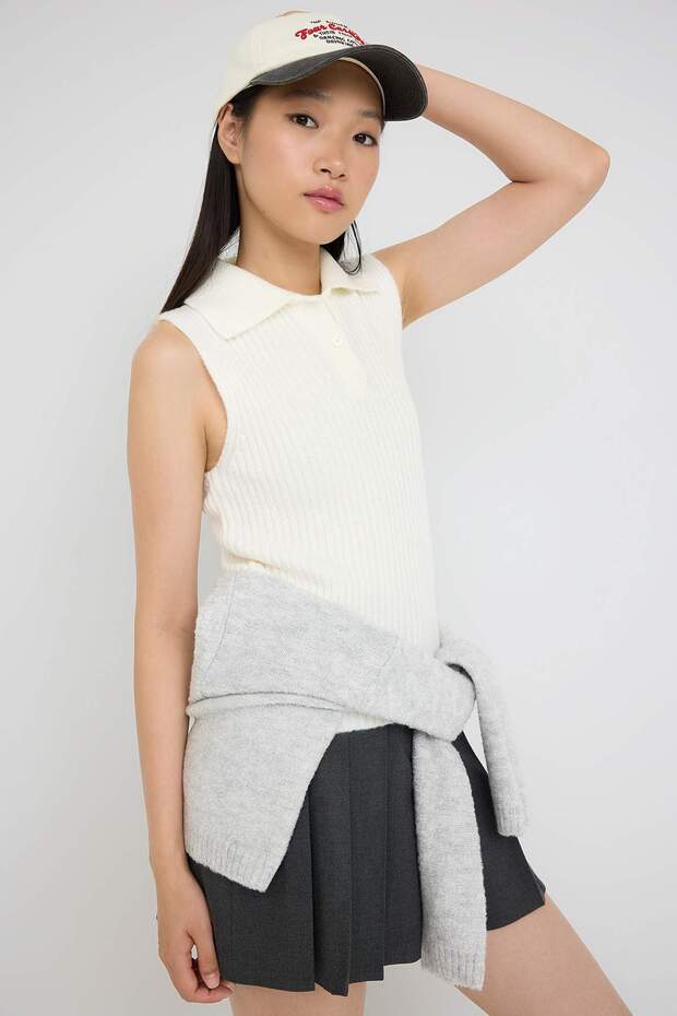 Teen Gri 2'li Yumuşak Dokulu İçi Fitilli - Dışı Geniş Kalıp Crop Triko Kazak TWOAW26HI00139 - 2