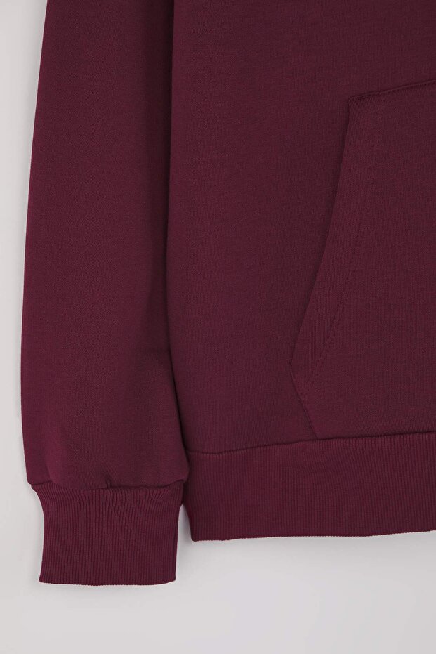 Mürdüm Kalın İçi Polarlı Oversize/Geniş Kalıp Kapüşonlu Basic Örme Sweatshirt TWOAW24SW00103 - 7