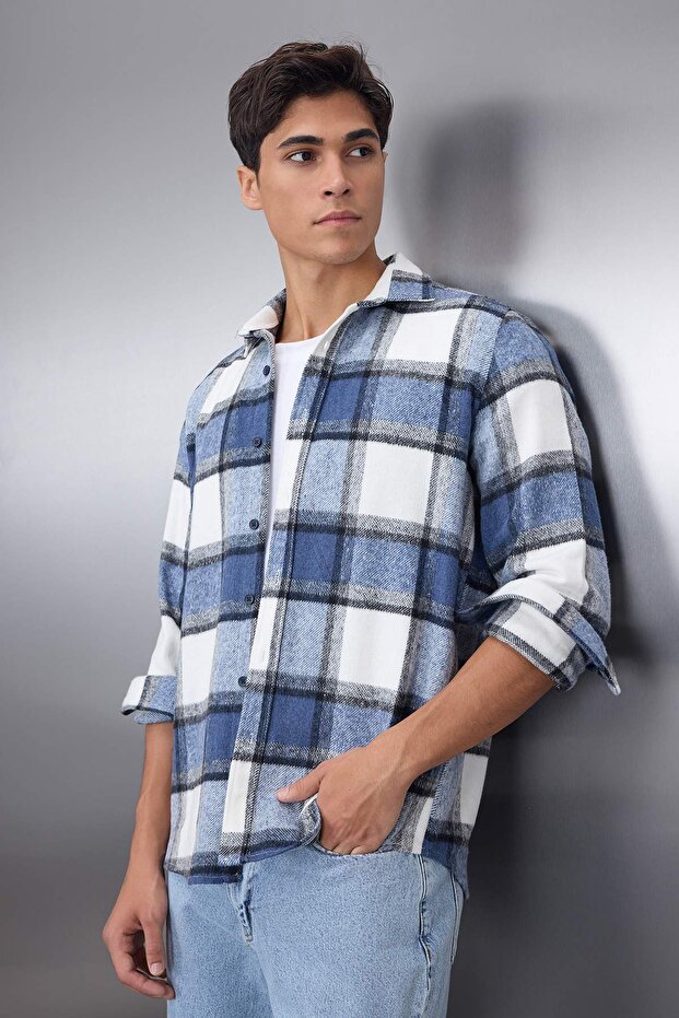 Lacivert Regular Fit Kışlık Oduncu Kareli Gömlek TMNAW21GO0730 - 2