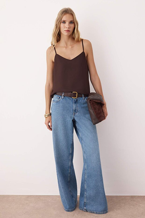 Dunkelbraune Basic-Träger-Webbluse TWOSS19BB0224 - 1