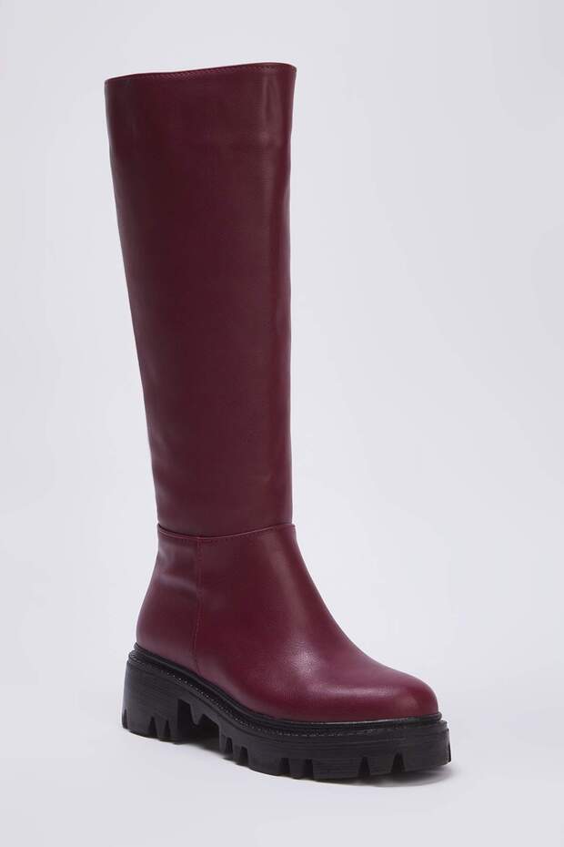 Damskie buty z zamkiem w kolorze bordowym i grubą podeszwą o grubości 6 cm TAKAW25CZ00005 - 3