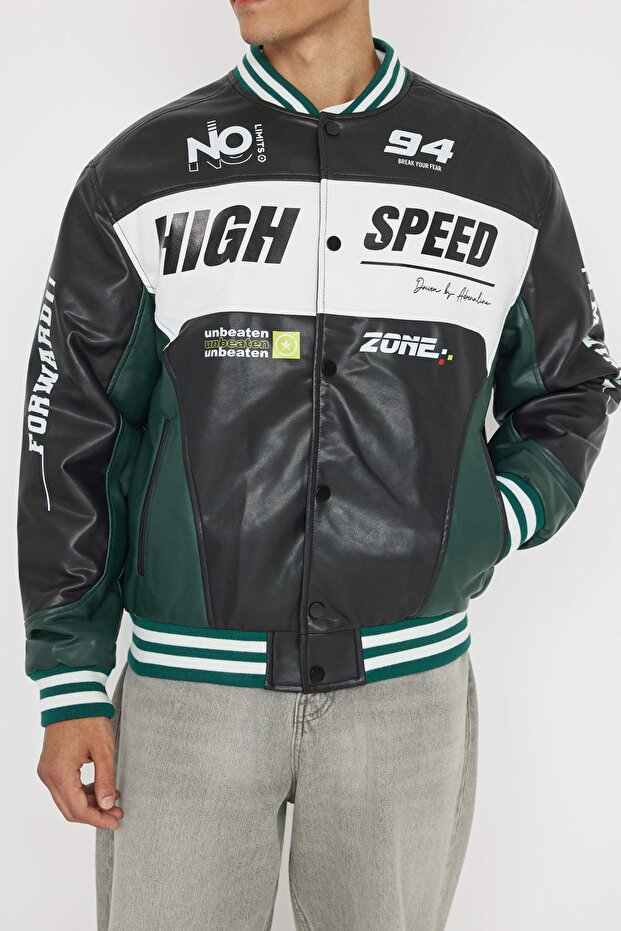 Teen Siyah Fitted Erkek %100 PU Suni Deri Motorcu Mont TMNAW26MO00012 - 4