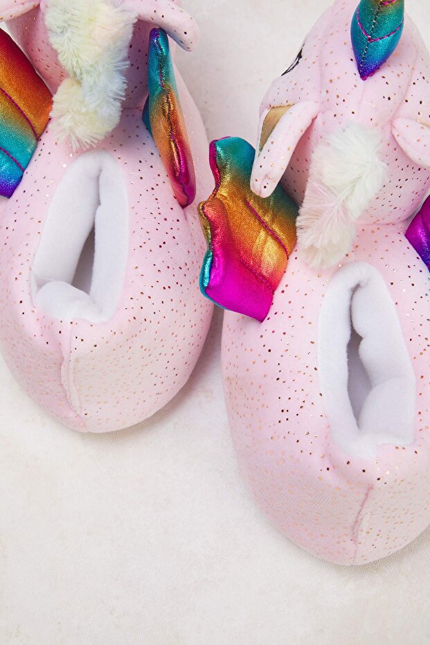 Pembe Unicornlu İçi Kürklü Kids Kız Çocuk Ev Terliği TAKAW26ER00015 - 3