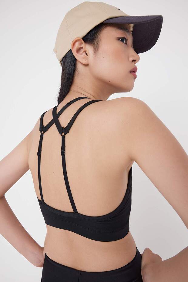 Teen Siyah Dalgıç/Scuba Kumaş Reflektör Baskılı Askılı Kapsız Spor Sütyeni THMAW26SS00000 - 1