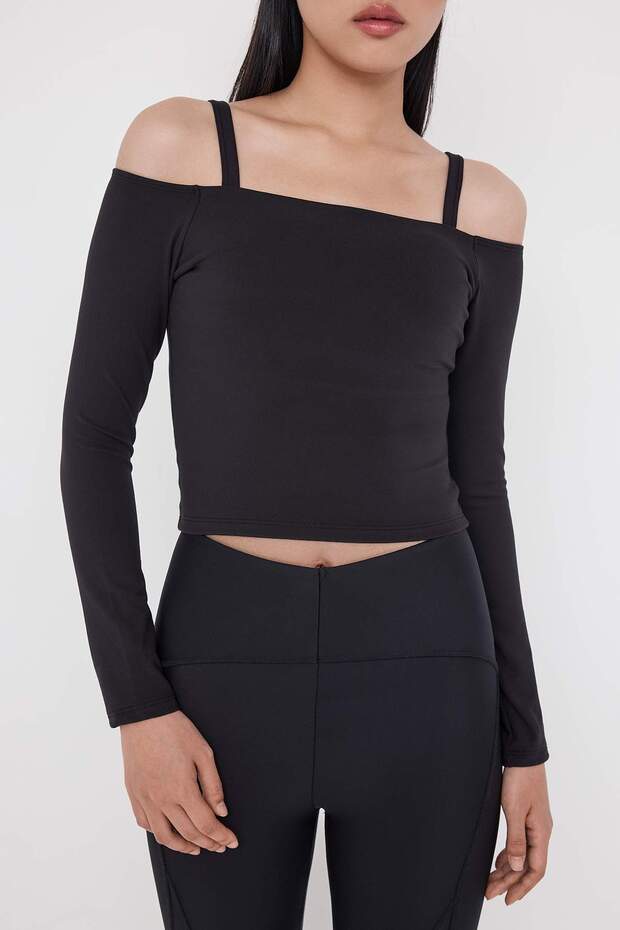 Teen Siyah Soft Fırçalı Kumaş Askı Detaylı İçi Pedli Spor Örme Üst/Bluz THMAW26BZ00003 - 4