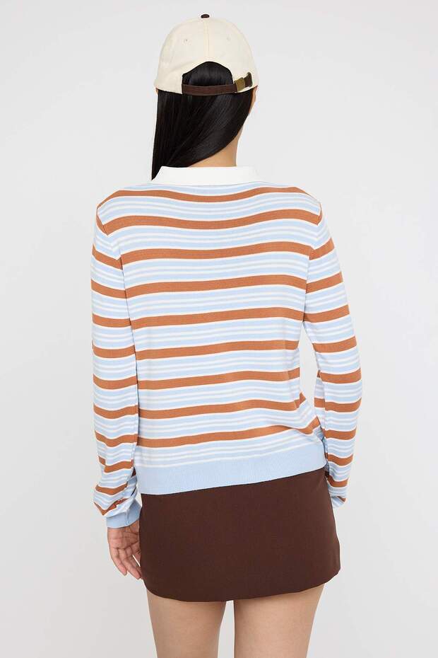 Teen Kahverengi Crop Premium/Özel İplikli Renk Bloklu Fitted/Vücudu Saran Triko Hırka TWOAW26HI00020 - 4