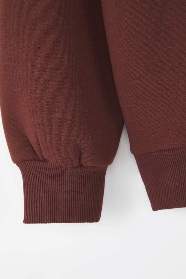 Koyu Kahverengi Oversize/Rahat Kesim Bisiklet Yaka Kalın/İçi polarlı Örme Sweatshirt TWOAW24SW00102 - 7