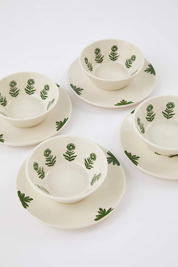 4'lü Boho Çiçek Desenli Pasta Tabağı Seti TPHAW26TBK00004 - 7