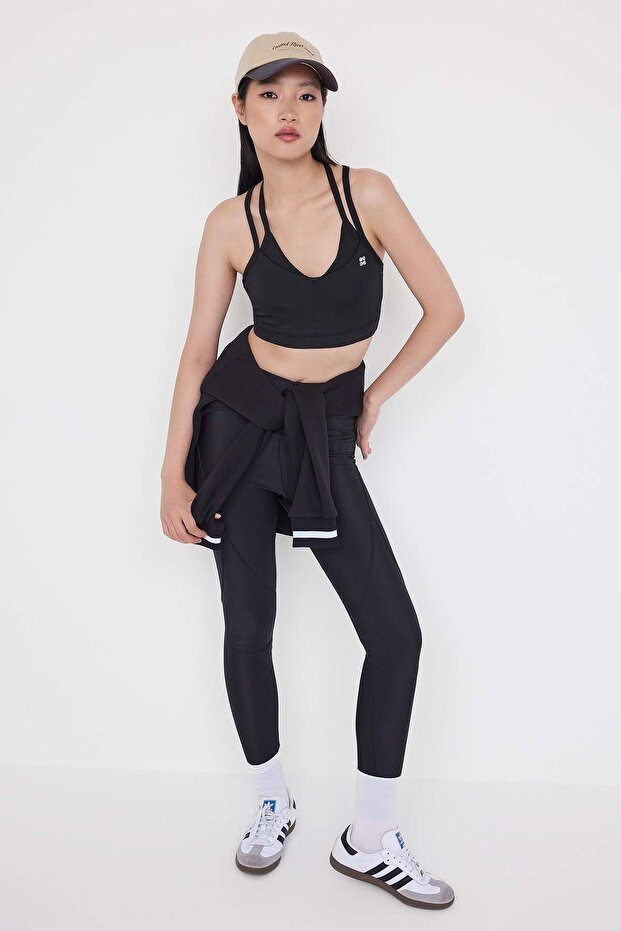 Teen Siyah Dalgıç/Scuba Kumaş Reflektör Baskılı Askılı Kapsız Spor Sütyeni THMAW26SS00000 - 2