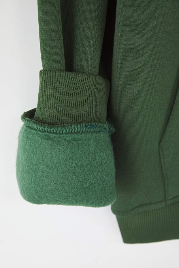 Haki Kapüşonlu Oversize/Geniş Kesim Nakışlı Etiketli Yumuşak Kumaş Sweatshirt TMNAW24SW00031 - 14