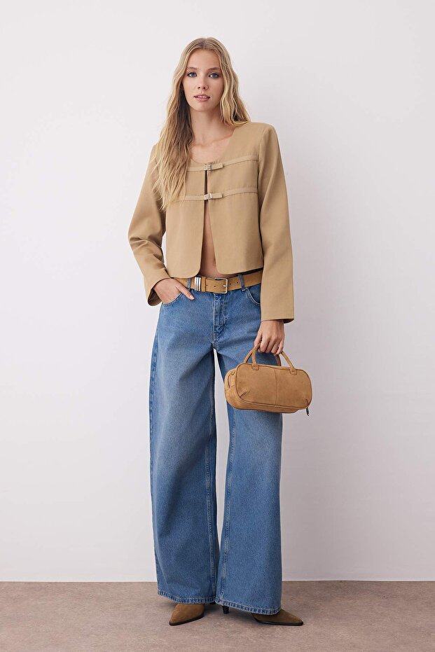 Bej Gabardin İnce Mevsimlik Dokuma Ceket TWOAW26CE00019 - 2
